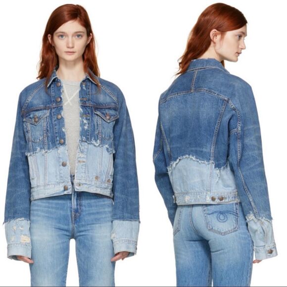 R13 Double Shredded Raglan Trucker Denim Jacket - Picture 3 of 12
